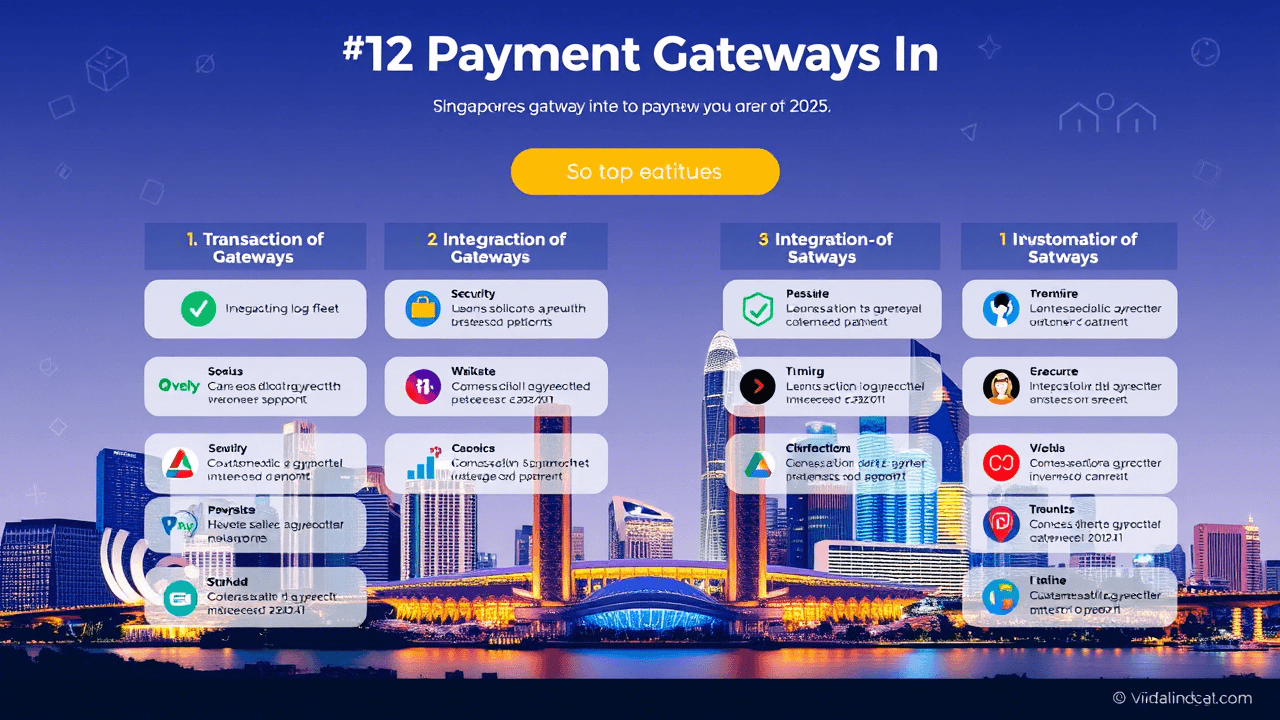 Singapore skyline with fintech logos of the top payment gateways for businesses in 2025.