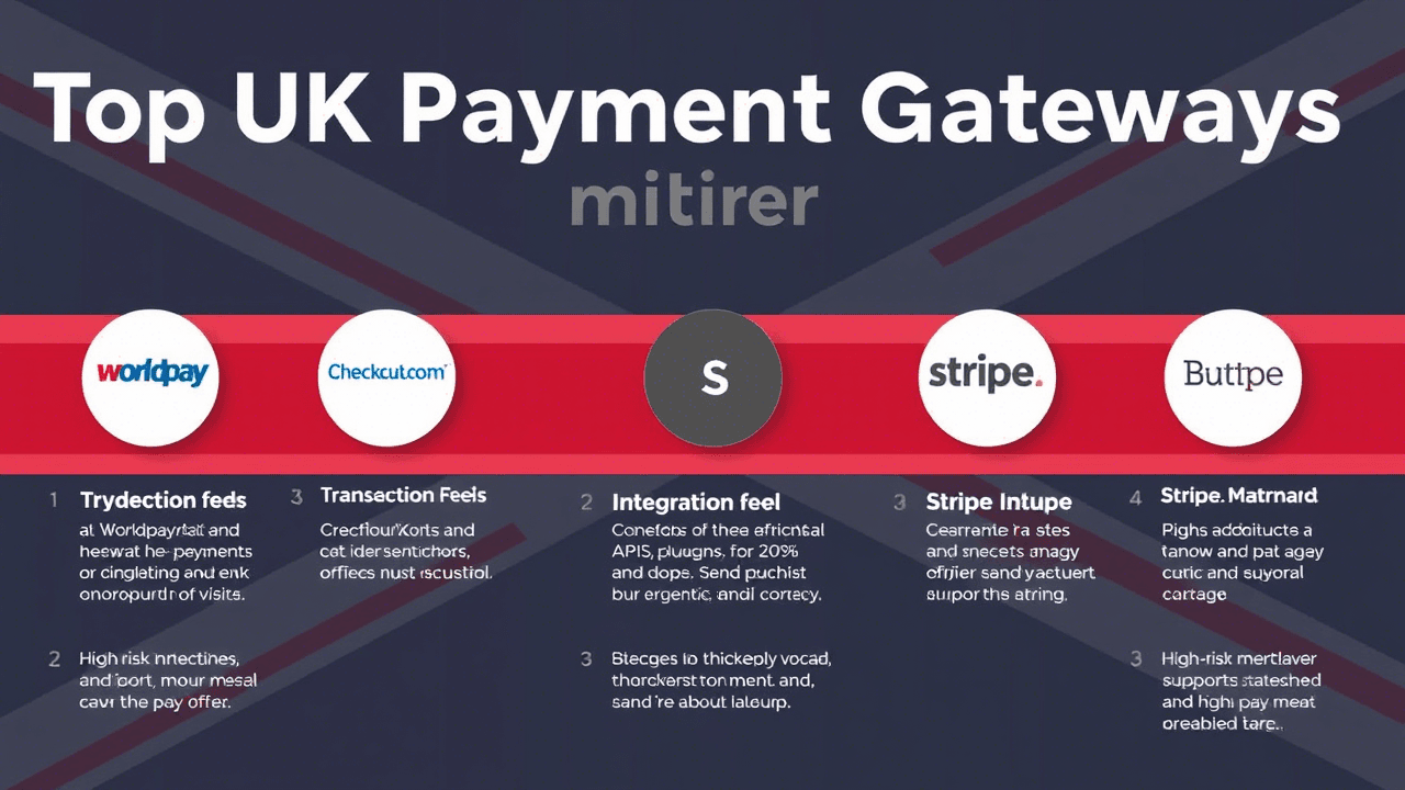 Comparison chart of leading UK payment gateways showing features, fees, and integrations