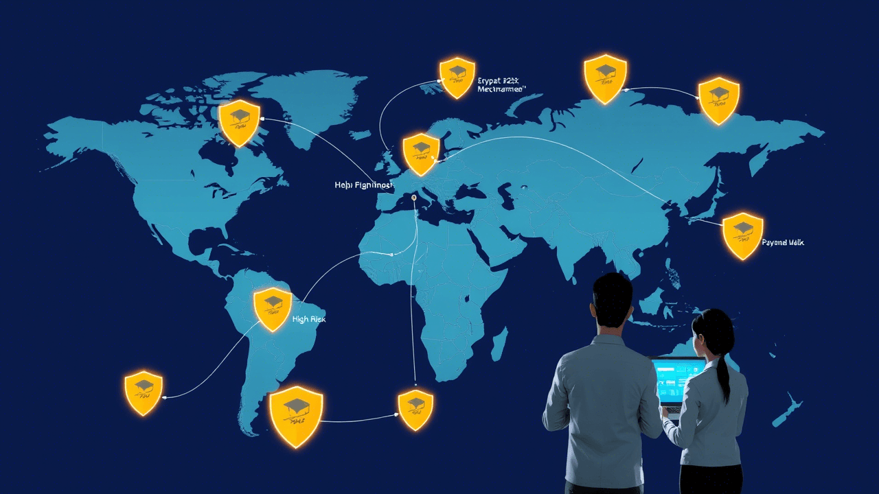 Digital payment and security icons over a map of Canada representing high-risk payment gateways.