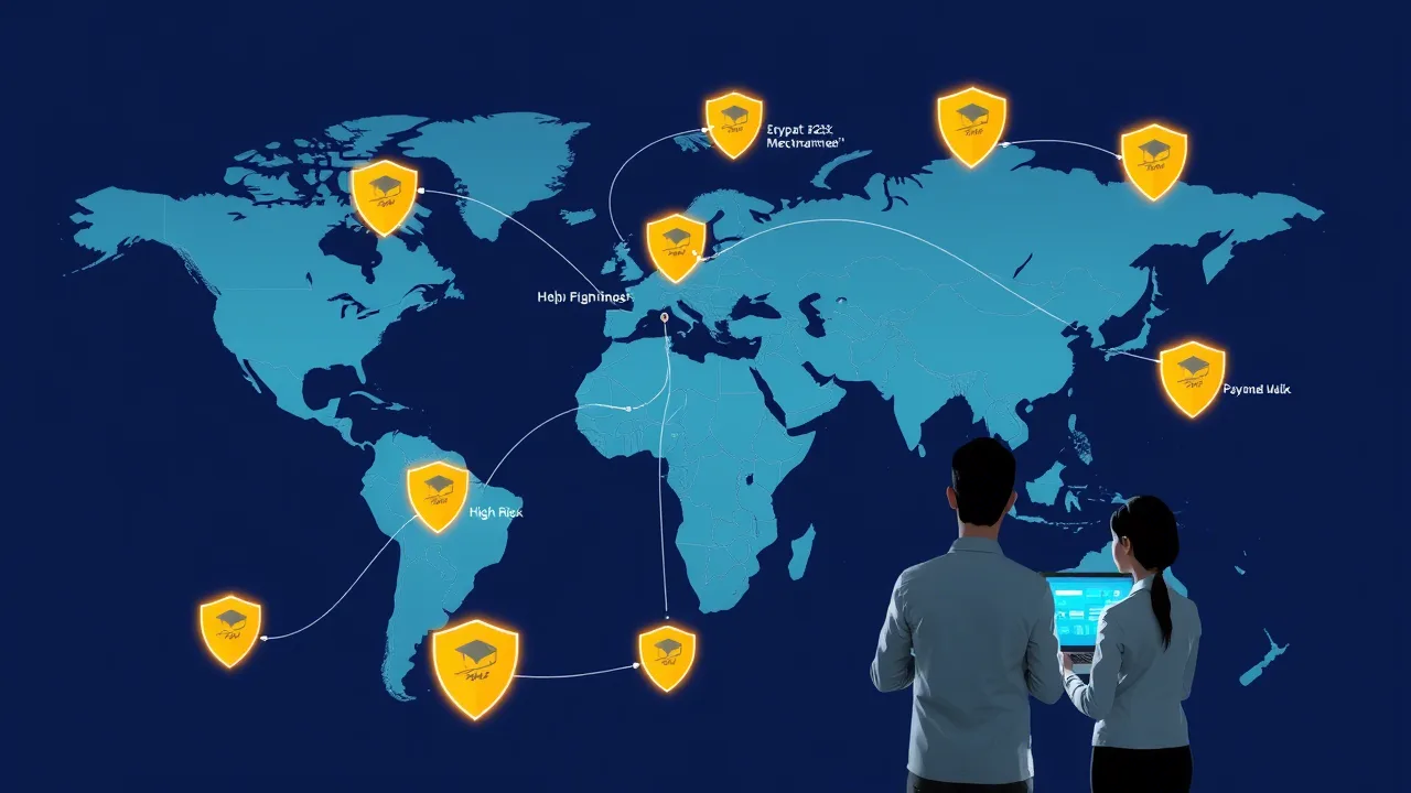 Digital payment and security icons over a map of Canada representing high-risk payment gateways.