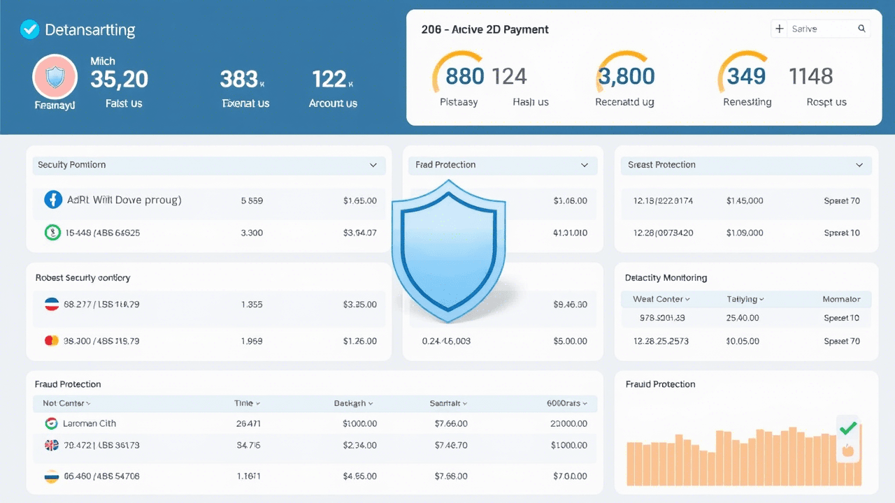 Security shield overlay on 2D payment gateway interface representing safety concerns in 2025