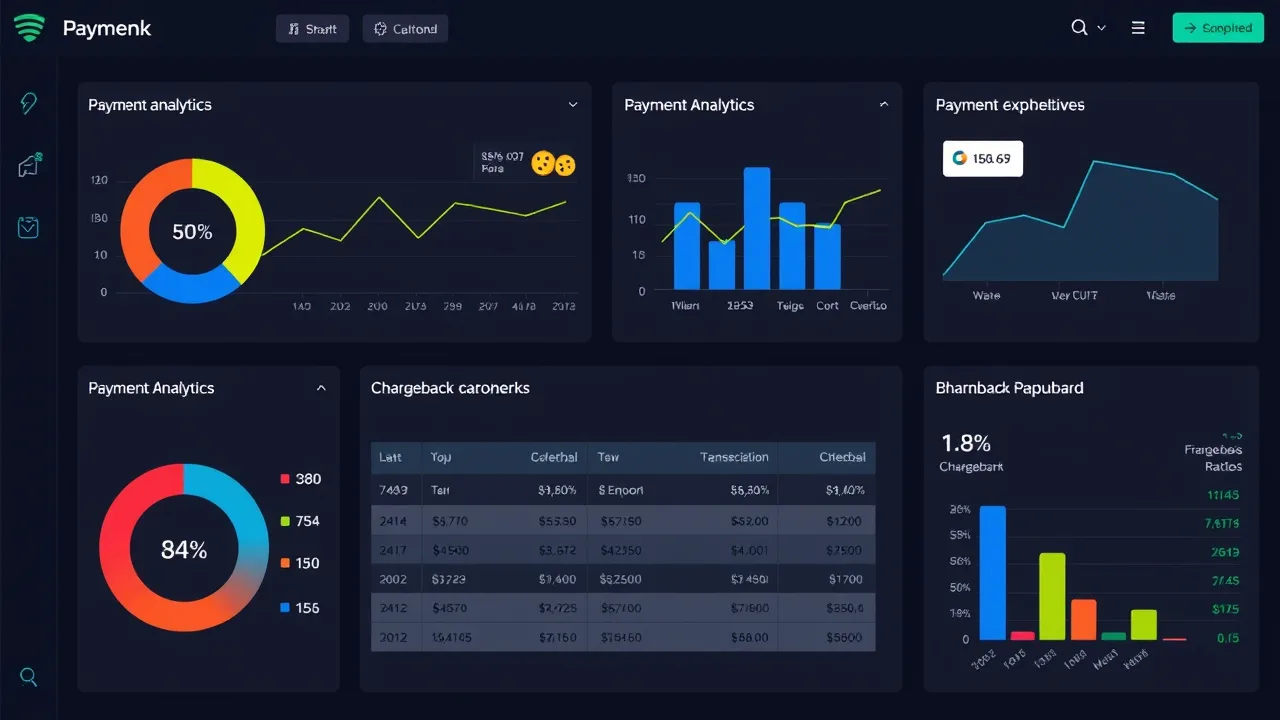 Gaming industry payment dashboard with high-risk merchant account data.